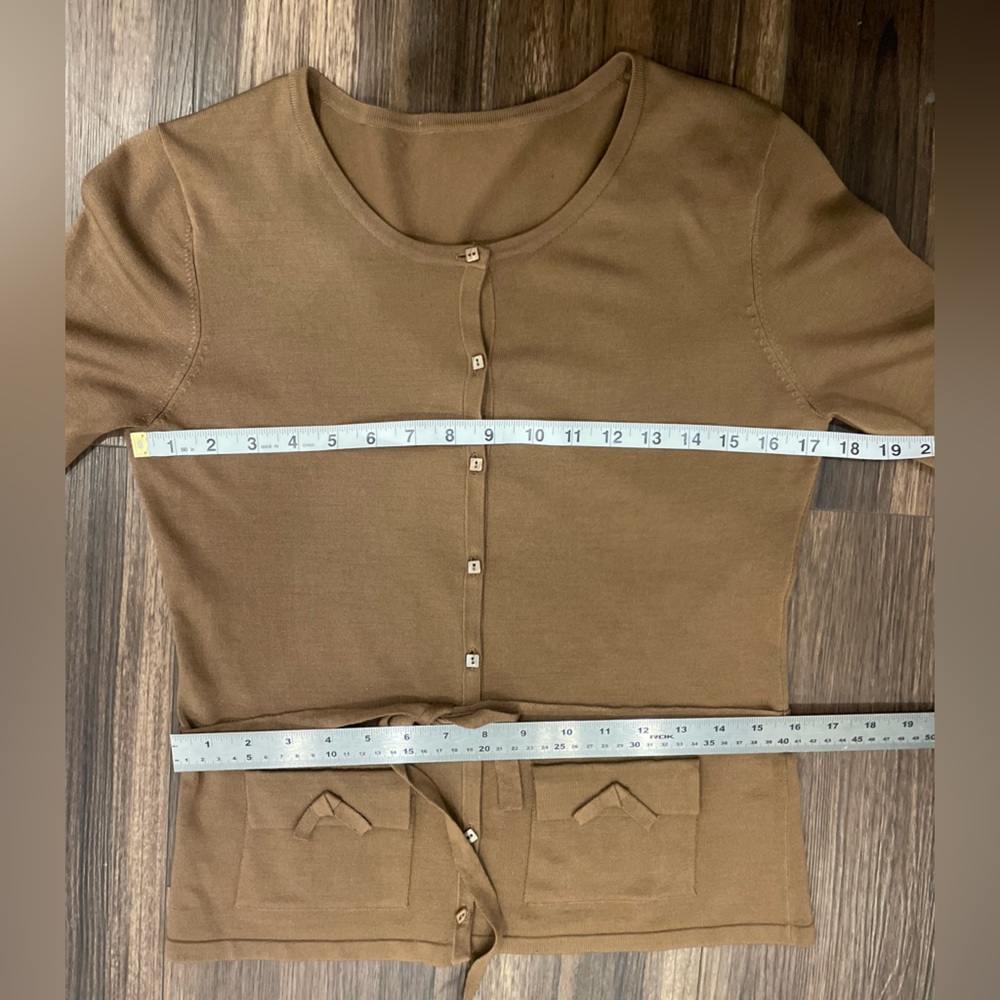 Silk Brown Button-Up Women's cardigan with tie waist - Picture 14 of 16